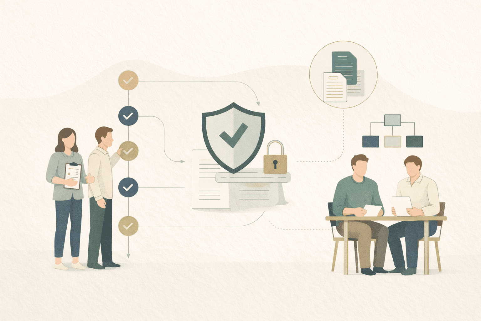 Illustration explaining Helpmekaar trust, governance, and visible rules.